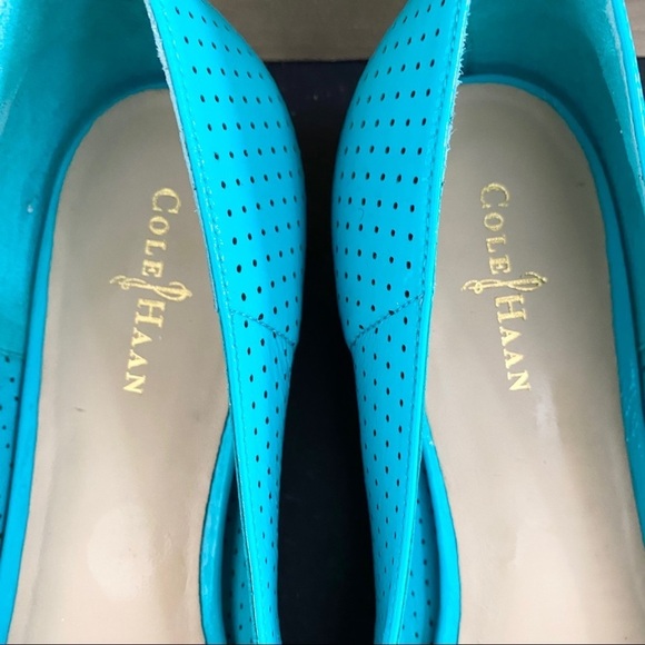 Cole Haan Astoria Peep Toe Flats Turquoise Sz 8 - Picture 3 of 8